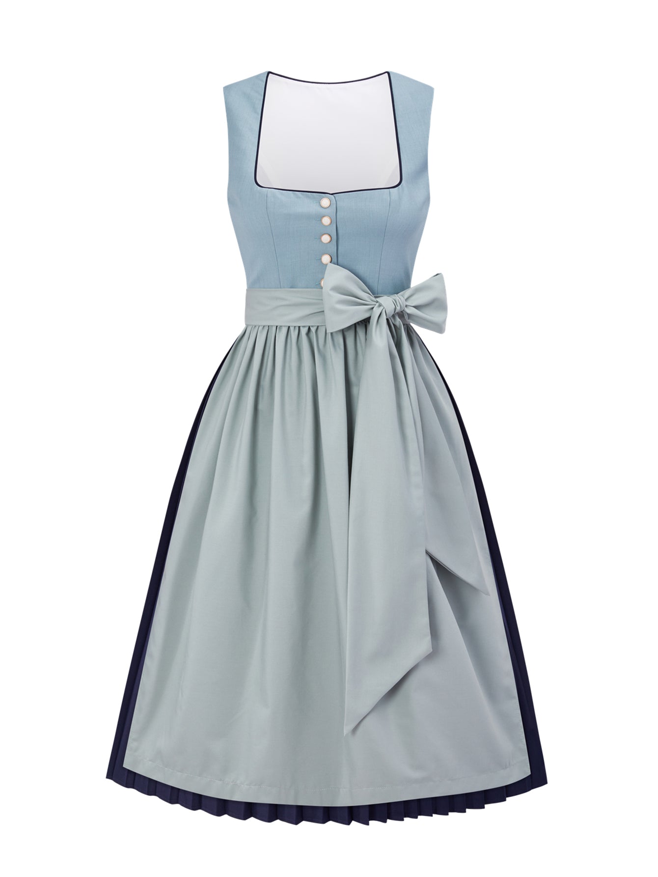Dirndl Damen Blau 70cm Gerader Ausschnitt Kleid