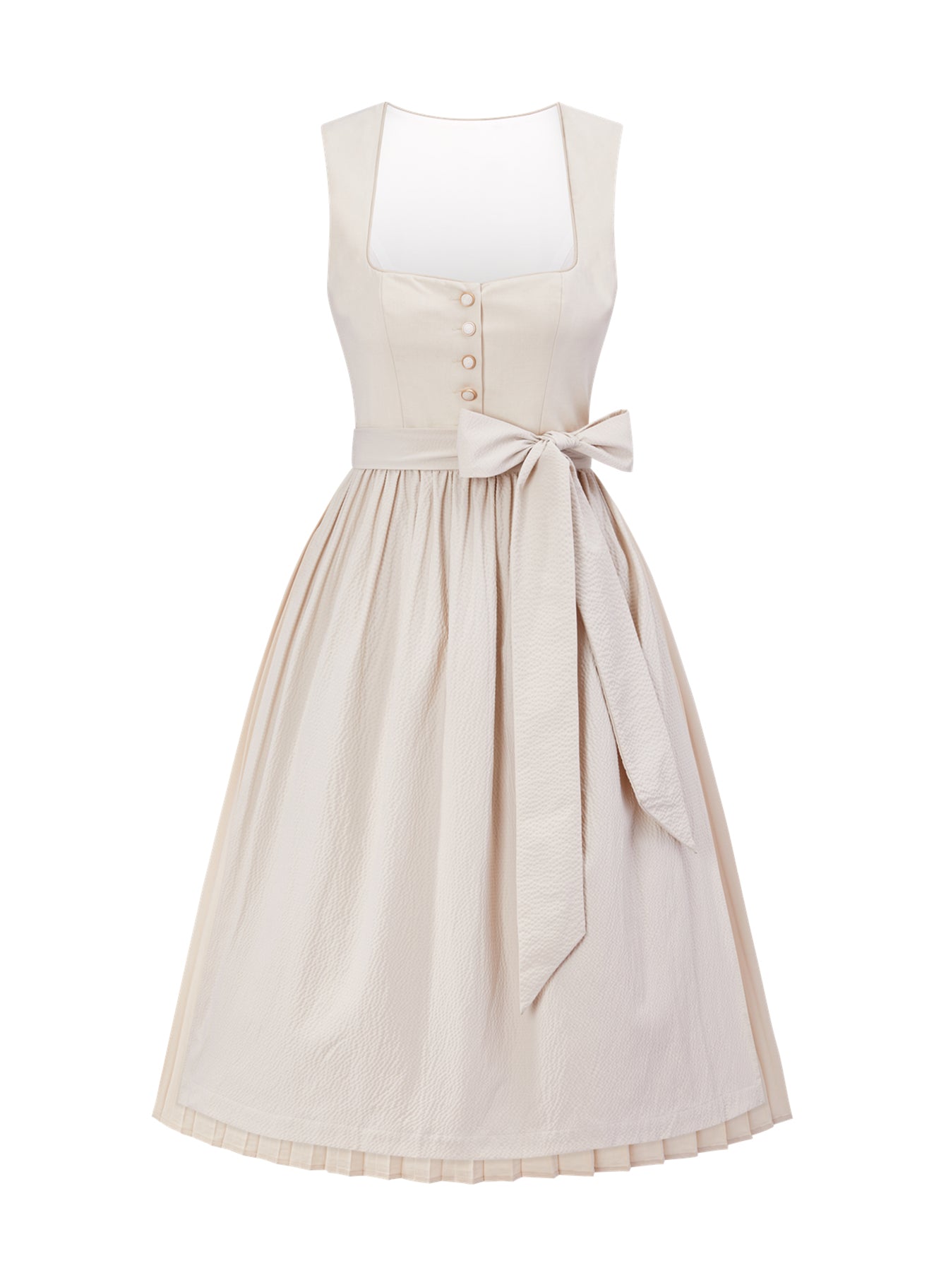 Dirndl Damen Beige 70cm Gerader Ausschnitt Kleid