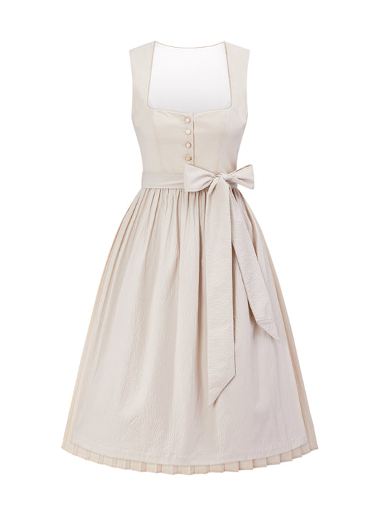 Dirndl Damen Beige 70cm Gerader Ausschnitt Kleid