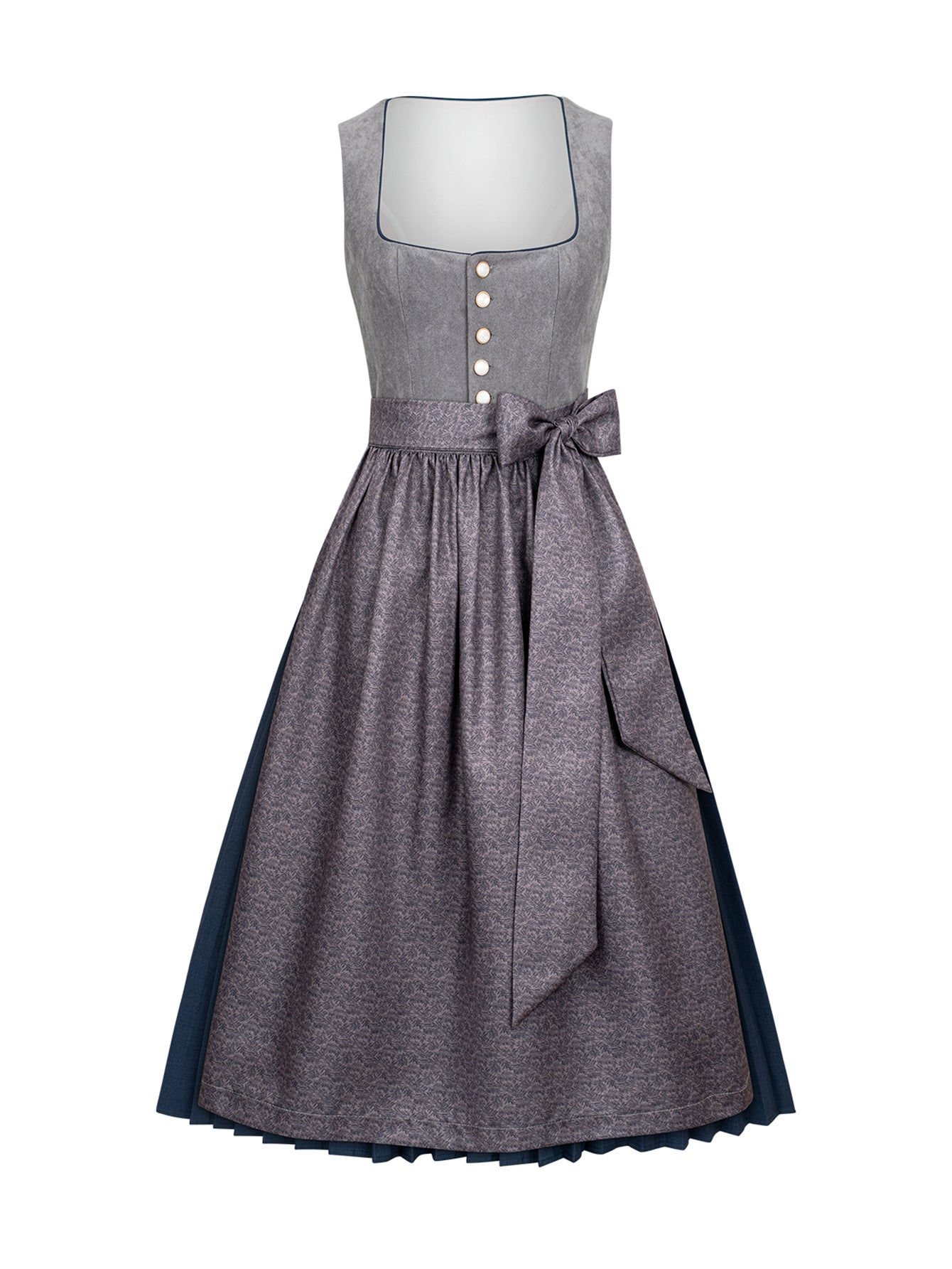 Dirndl Damen Grau 70cm Gerader Ausschnitt Kleid