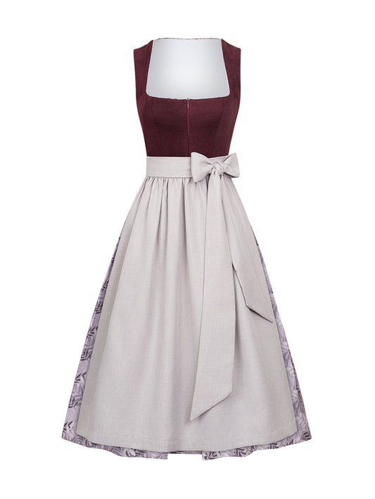 Dirndl Damen Lila 70cm Gerader Ausschnitt Kleid