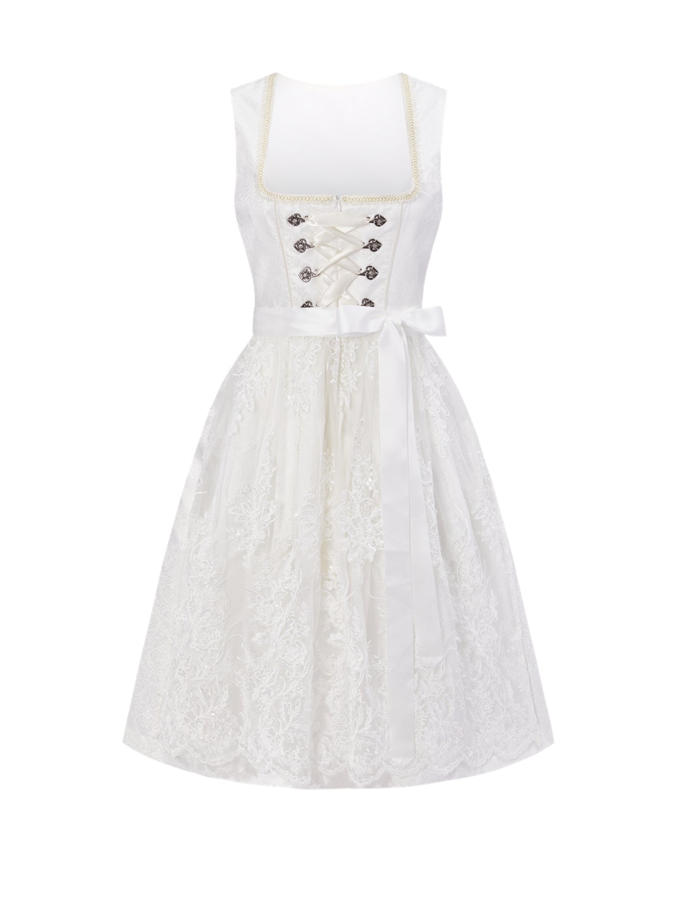 Dirndl Damen Weiß 60cm Gerader Ausschnitt Kleid