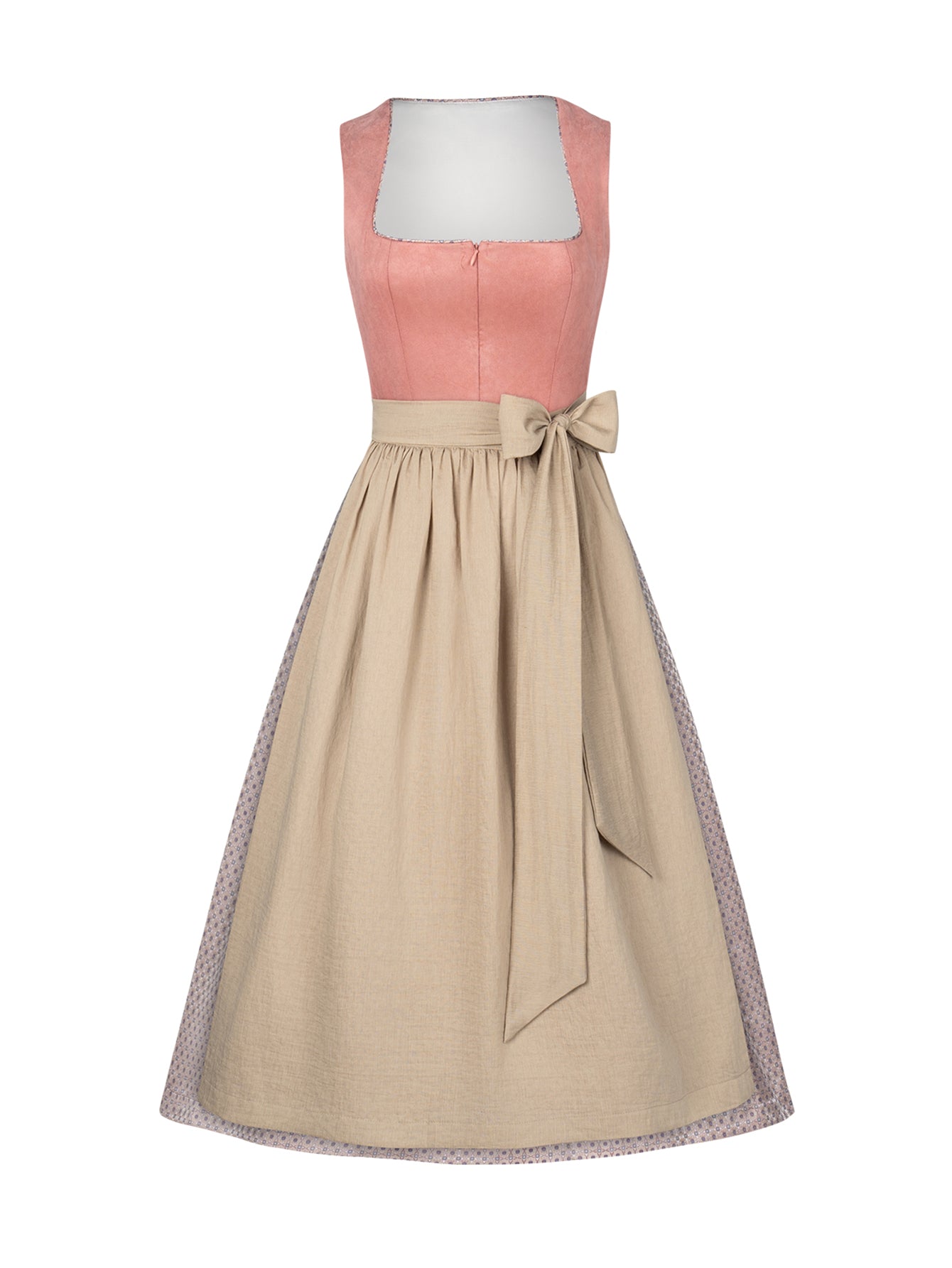 Dirndl Damen Rosa 70cm Gerader Ausschnitt Kleid