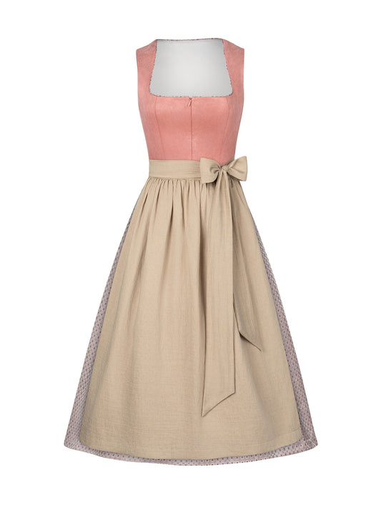 Dirndl Damen Rosa 70cm Gerader Ausschnitt Kleid