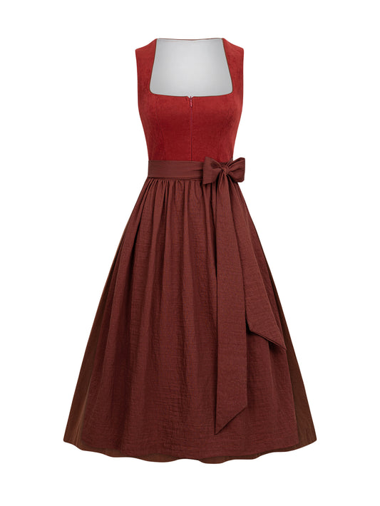Dirndl Damen Rot 70cm Gerader Ausschnitt Kleid
