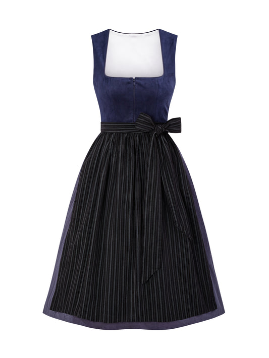 Dirndl Damen Blau 70cm Gerader Ausschnitt Kleid