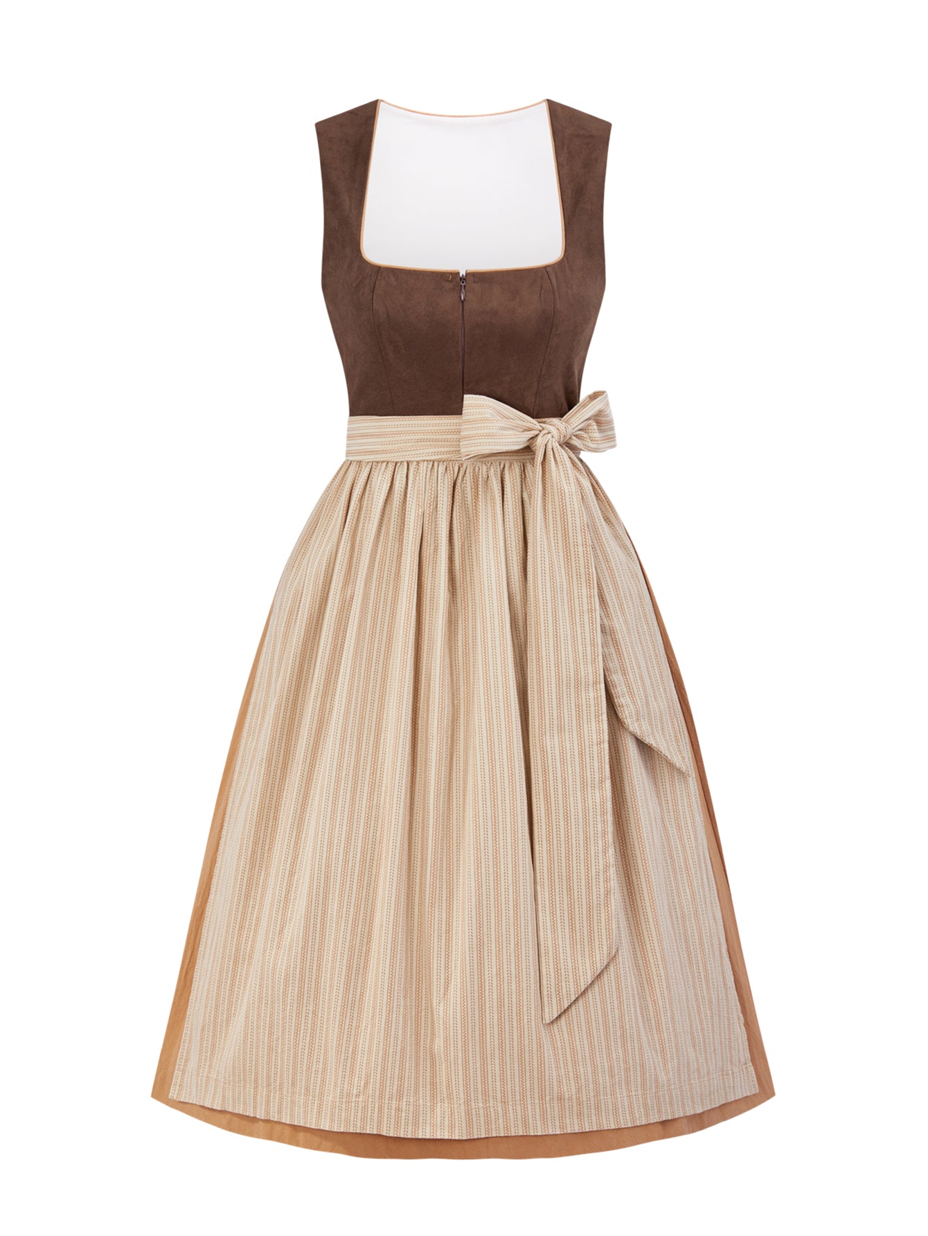 Dirndl Damen Braun 70cm Gerader Ausschnitt Kleid